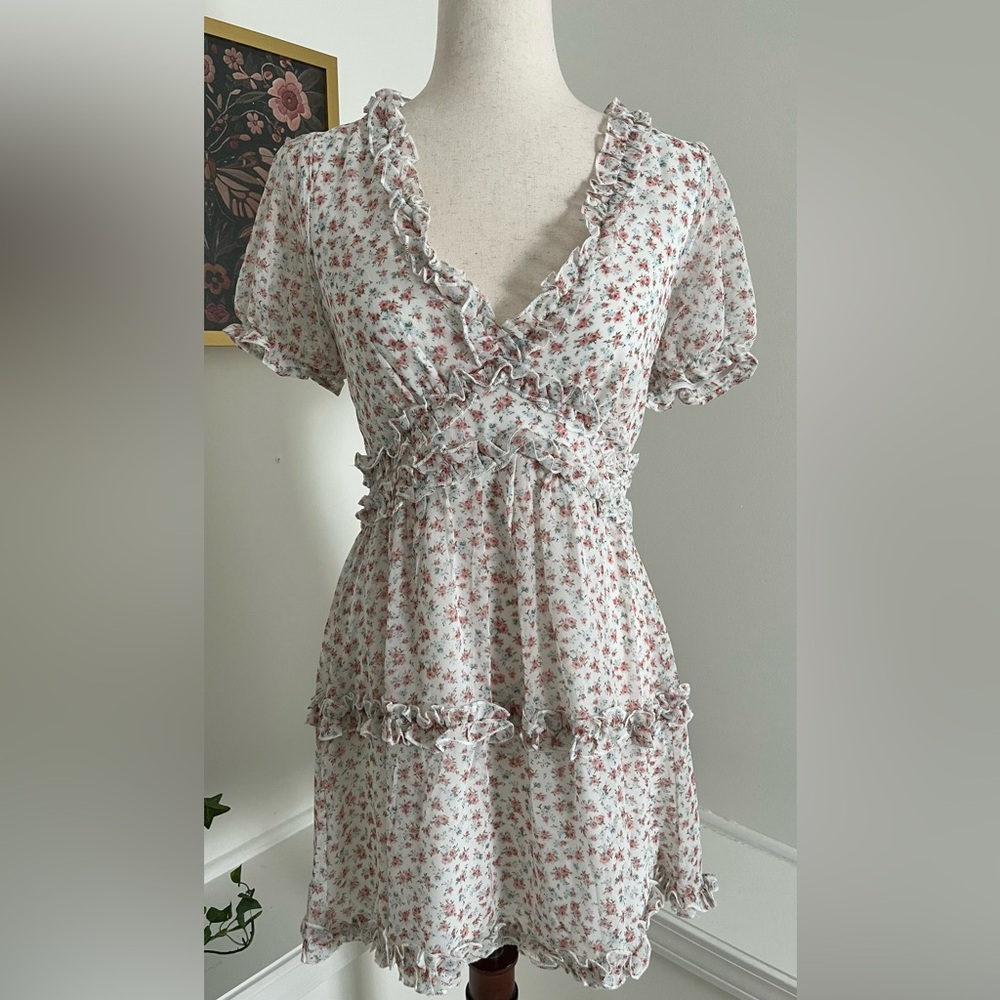 Floral Ruffle Prairie Dress Cottagecore Feminine Playful Coquette